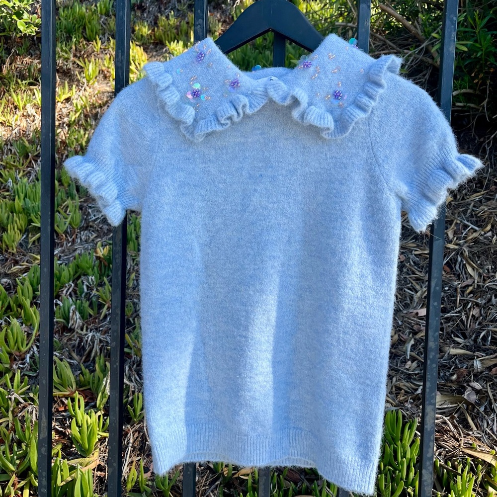 ZARA • nwot baby blue wool blend sequin beaded sweater size S